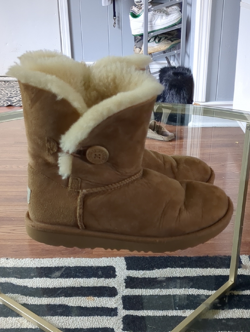UGG Chestnut Suede Shearling Button Short Boots